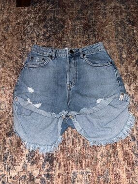 One Teaspoon Light Blue Distressed High-Rise Denim Shorts